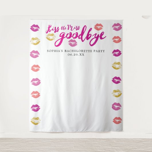 Kiss die Miss Goodbye Junggeselinnen-Abschied Hint Wandteppich (Vorderseite)