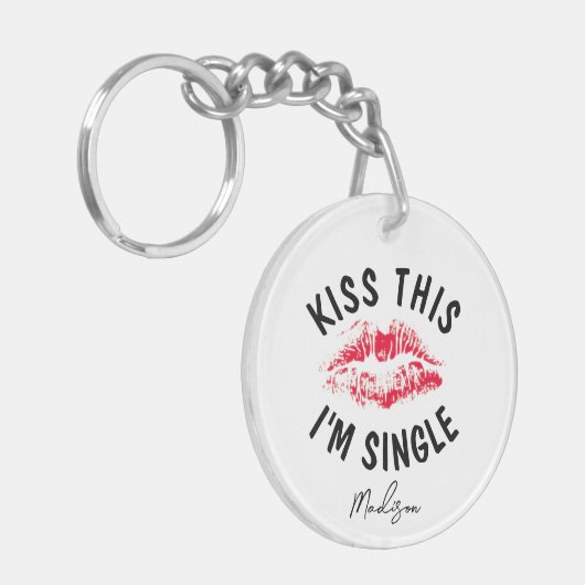 Kiss Dies Im Single Funny Anti Valentine Monogram Schlüsselanhänger (Vorderseite links)