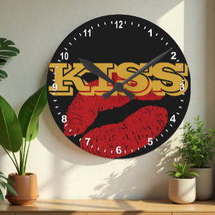 KISS Gold retro Clock / Fun Party classic Runde Wanduhr