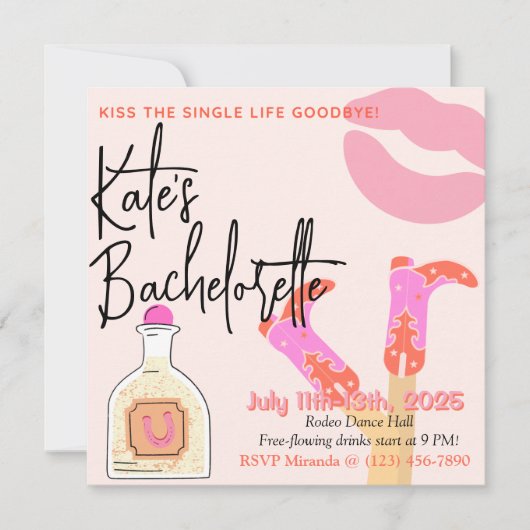 Kiss Goodbye Bachelorette Einladung (Vorderseite)