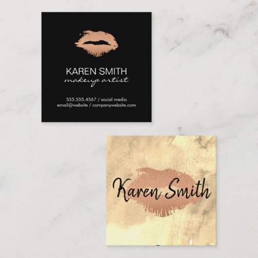 Kiss Handwriting Watercolor | Makeup Artist Quadratische Visitenkarte (Vorne/Hinten)