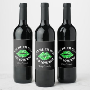 Kiss I'm Irish Finny St Patrick's Day Personalisie Weinetikett