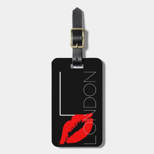 Kiss Lip Black Red Lipstick London Custom Monogram Gepäckanhänger (Vorderseite vertikal)