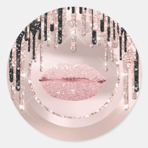 Kiss  Lippen Makeup Artist  Tropfen Rose Glitter Runder Aufkleber