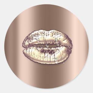Kiss Lips Beige Gold Makeup Künstlerische Wassertr Runder Aufkleber