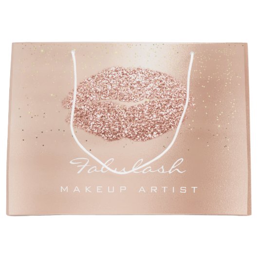 Kiss Lips Blush Makeup Glitzer Rose Gold Confetti Große Geschenktüte (Vorderseite)