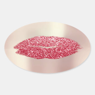Kiss Lips Glitzer Branding Makeup 16. Rose Rot Ovaler Aufkleber