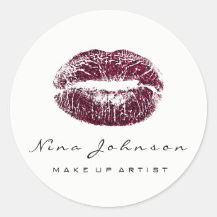 Kiss Lips Makeup Artist Beauty Burgundy Lipstick Runder Aufkleber