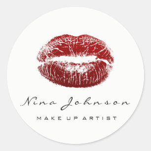 Kiss Lips Makeup Artist Beauty White Red Lipstick Runder Aufkleber