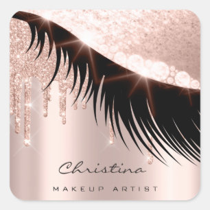 Kiss Lips Makeup Artist Glitzer Lashe Funkelnd Blo Quadratischer Aufkleber
