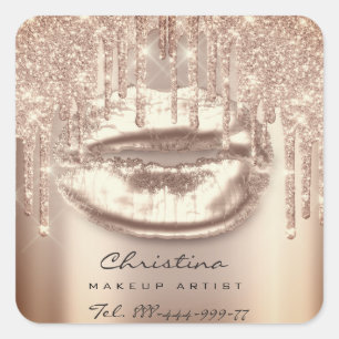 Kiss Lips Makeup Artist Glitzer Tropfen Funkelnd N Quadratischer Aufkleber