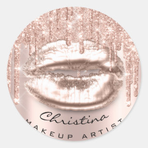 Kiss Lips Makeup Artist Glitzer Tropfen Funkelnd N Runder Aufkleber