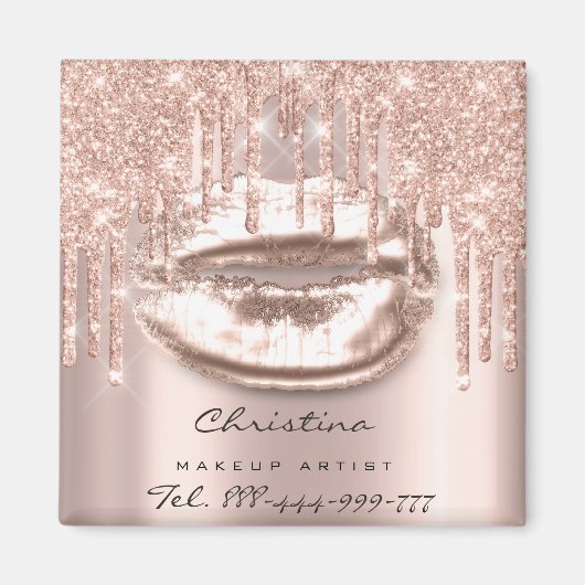 Kiss Lips Makeup Artist Glitzer Tropfen Funkelnd T Magnet (Vorne)