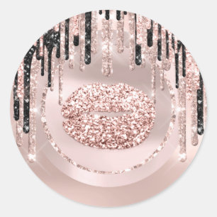 Kiss Lips Makeup Artist tropfende Rose Glitter Runder Aufkleber