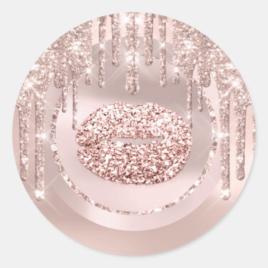 Kiss Lips Makeup Artist Tropfens Rose Glitzer Runder Aufkleber (Vorderseite)