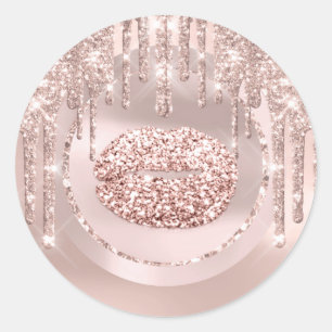 Kiss Lips Makeup Artist Tropfens Rose Glitzer Runder Aufkleber