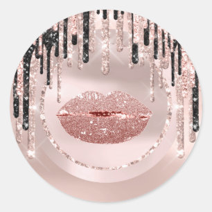 Kiss Lips Makeup Artist tropft Rose Glam Wow Runder Aufkleber