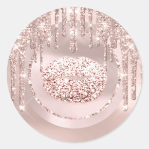 Kiss Lips Makeup Artist tropft Rosen Glitter Runder Aufkleber