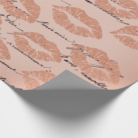 Kiss Lips Makeup Blush Peach Gold Letter Script Geschenkpapier (Ecke)