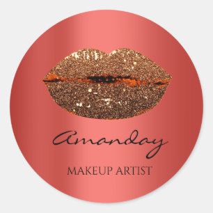 Kiss Lips Makeup Individuelle Name Red Gold Runder Aufkleber