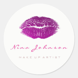 Kiss Lips Makeuty Beauty White Fuchsia Pink Runder Aufkleber