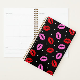 Kiss Lips Pink Red and Hearts Black Planner SM/ LG Planer