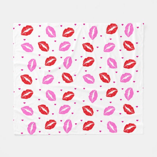 Kiss Lips Pink Red and Hearts Fleece Blanket (Vorderseite (Horizontal))