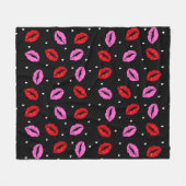 Kiss Lips Pink Red and Hearts Fleece Blanket BLK (Vorderseite (Horizontal))