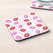 Kiss Lips Pink Red Hearts Plastic Untersetzer Set (Linke Seite)