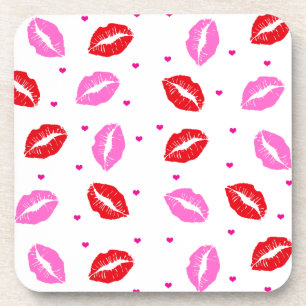Kiss Lips Pink Red Hearts Plastic Untersetzer Set 