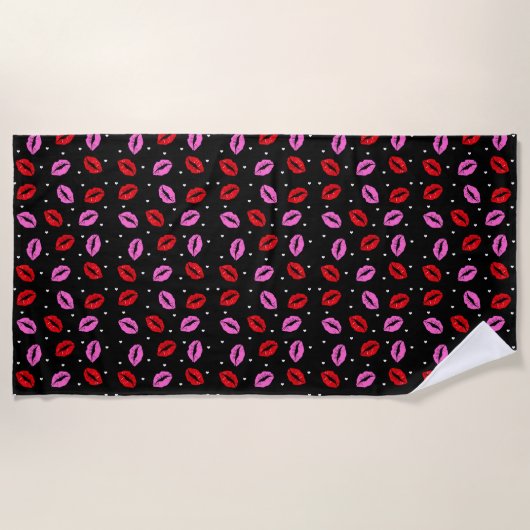 Kiss Lips Pink Red Hearts Strandtuch - BLK (Vorderseite)