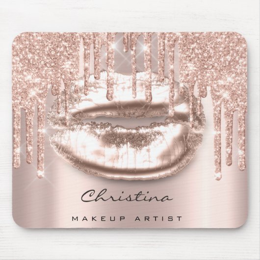 Kiss Lips Pink Rose Gold Blush Makeup Glitzer Mousepad (Vorne)