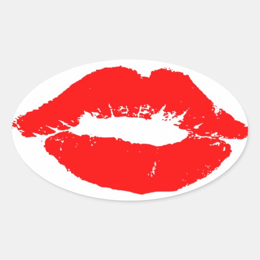 Kiss Lips Red Lipstick Liebe Passion Valentine Ovaler Aufkleber (Vorderseite)