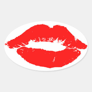 Kiss Lips Red Lipstick Liebe Passion Valentine Ovaler Aufkleber