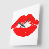 Kiss Lips Red Lipstick Liebe Passion Valentine Quadratische Wanduhr (Winkel)