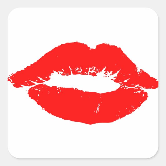 Kiss Lips Red Lipstick Liebe Passion Valentine Quadratischer Aufkleber (Vorderseite)