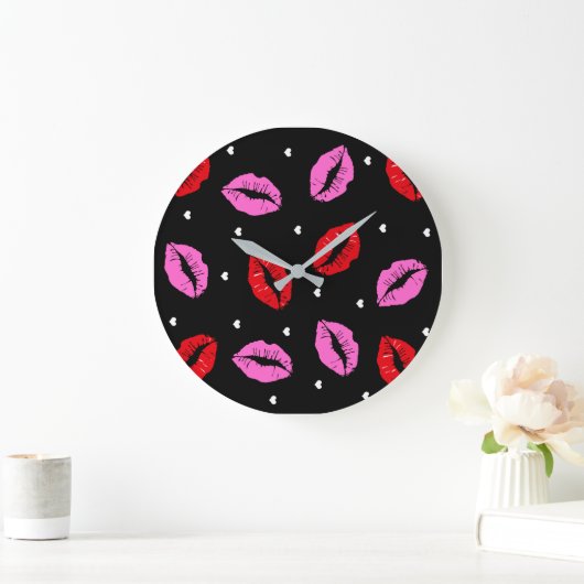Kiss Lips Rosa Rot, Acrylblauer Wandklee SM/LG Große Wanduhr (Zuhause)
