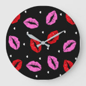 Kiss Lips Rosa Rot, Acrylblauer Wandklee SM/LG Große Wanduhr (Vorderseite)