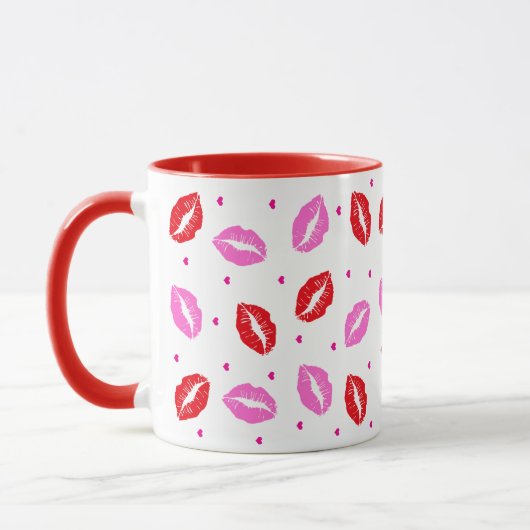 Kiss Lips Rosa und Rot, Herz Keramik Tasse (Links)