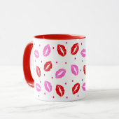 Kiss Lips Rosa und Rot, Herz Keramik Tasse (Vorderseite Links)