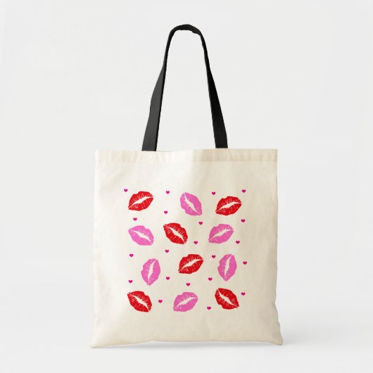 Kiss Lips Rosa und Rot, Herz White Tote Tasche (Vorne)
