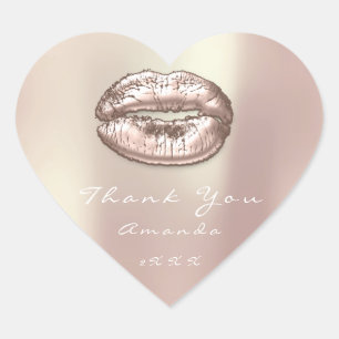Kiss Lips Rose Goldenes Herz Makeup Sweet 16. Dank Herz-Aufkleber