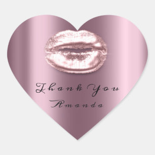 Kiss Lips Rose Violet Heart Makeup Bridal 16 Danke Herz-Aufkleber