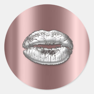 Kiss Lips Silver Rose Makeup Artist Beauty Metal Runder Aufkleber