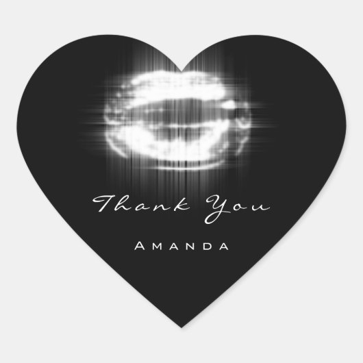 Kiss Lips Spark Schwarz-weiß Makeup Bridal 16 Dank Herz-Aufkleber (Vorderseite)