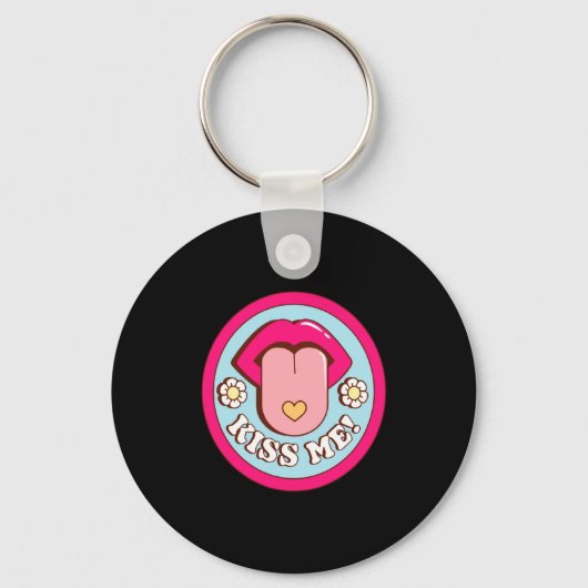 Kiss Me Flower Tongue Out Valentines Day Womens Me Schlüsselanhänger (Vorderseite)