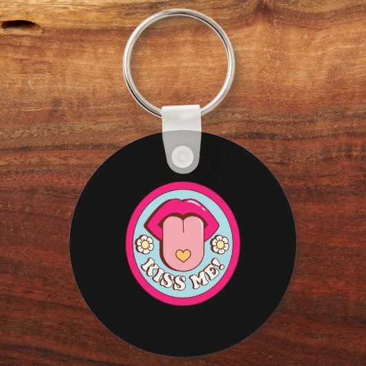 Kiss Me Flower Tongue Out Valentines Day Womens Me Schlüsselanhänger (Vorderseite)