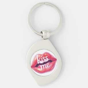 Kiss Me Glänzende Rote Lippen Kunst Illustration Schlüsselanhänger