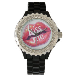 Kiss Me Glossy Red Lips Art Illustration Armbanduhr