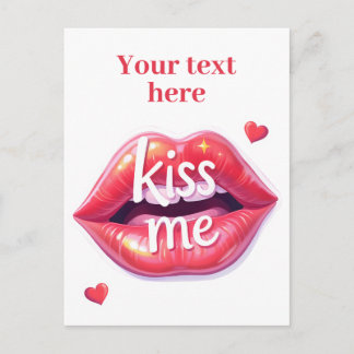 Kiss Me Glossy Red Lips Art Illustration Einladungspostkarte